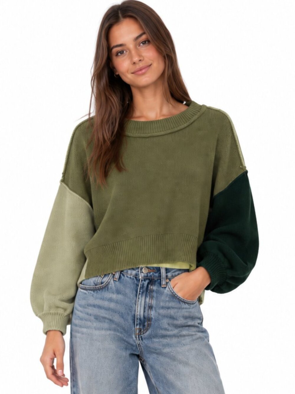Six Fifty The Sage Colorblock Oversized Knit Sweater Green Size S